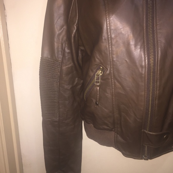Miss Me Faux Leather Moto Zip Jacket SZ S Brown - Picture 3 of 8